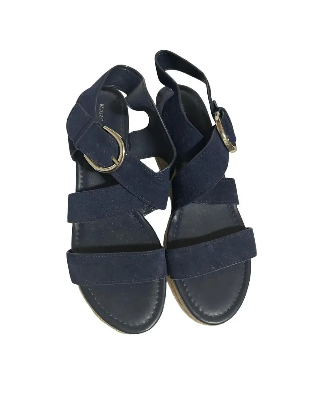 Marc Fisher Womens Size 9M Navy‎ Blue Espadrille Platform Wedge Sandals Buckle